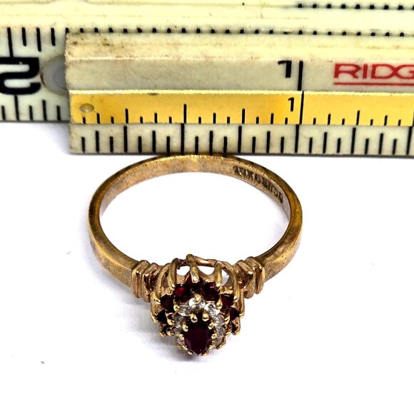 Vintage 18K GE RSC Ruby & CZ Cluster Ring – Marquise Center – Gold Electroplate - Picture 10 of 10